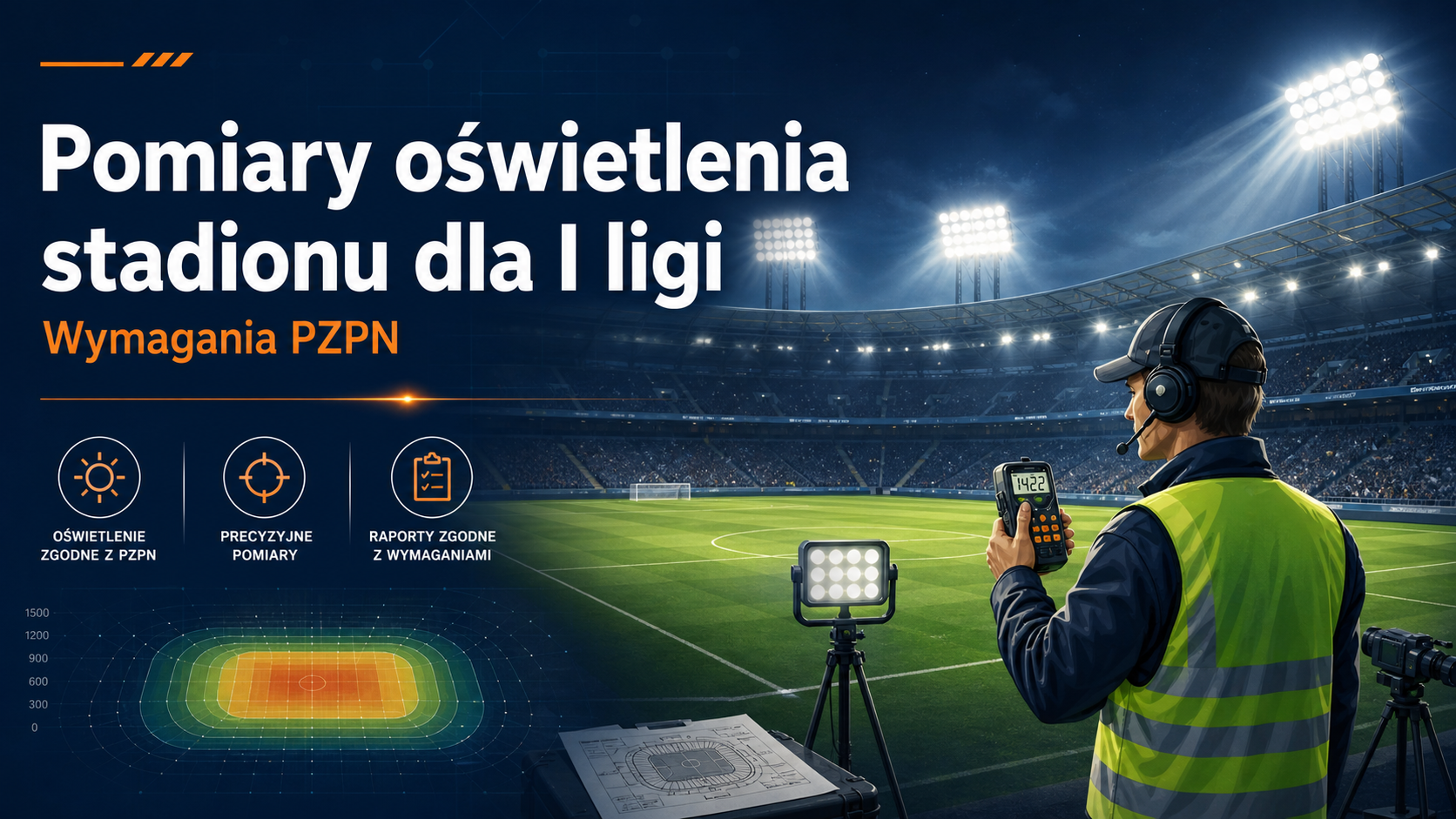 Pomiary oświetlenia na stadionie pod wymogi PZPN